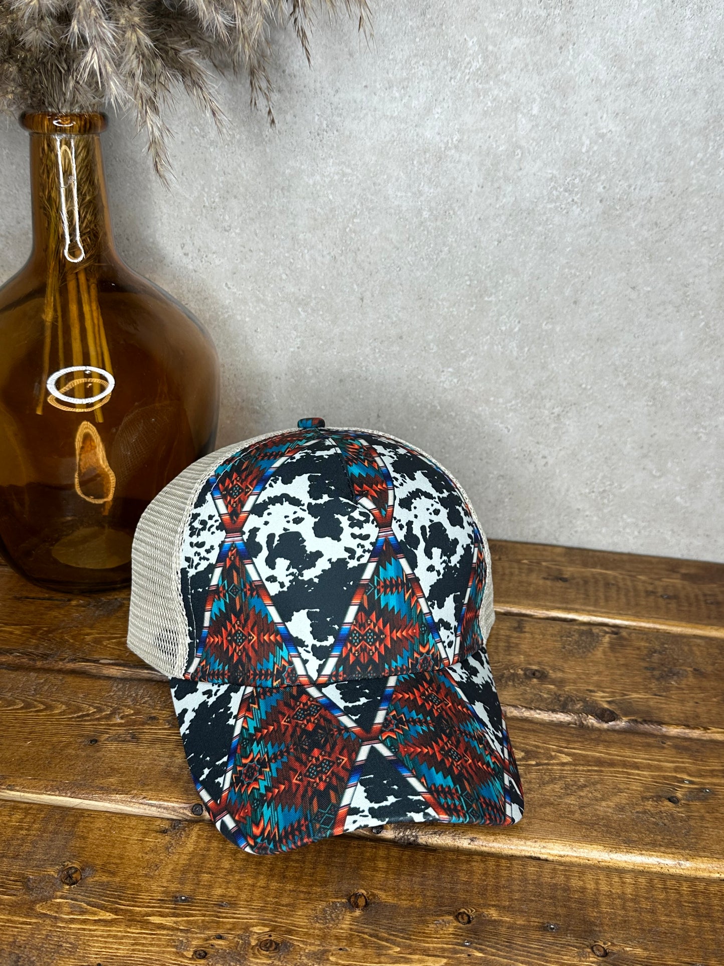 Cow Print and Aztec Trucker Hat