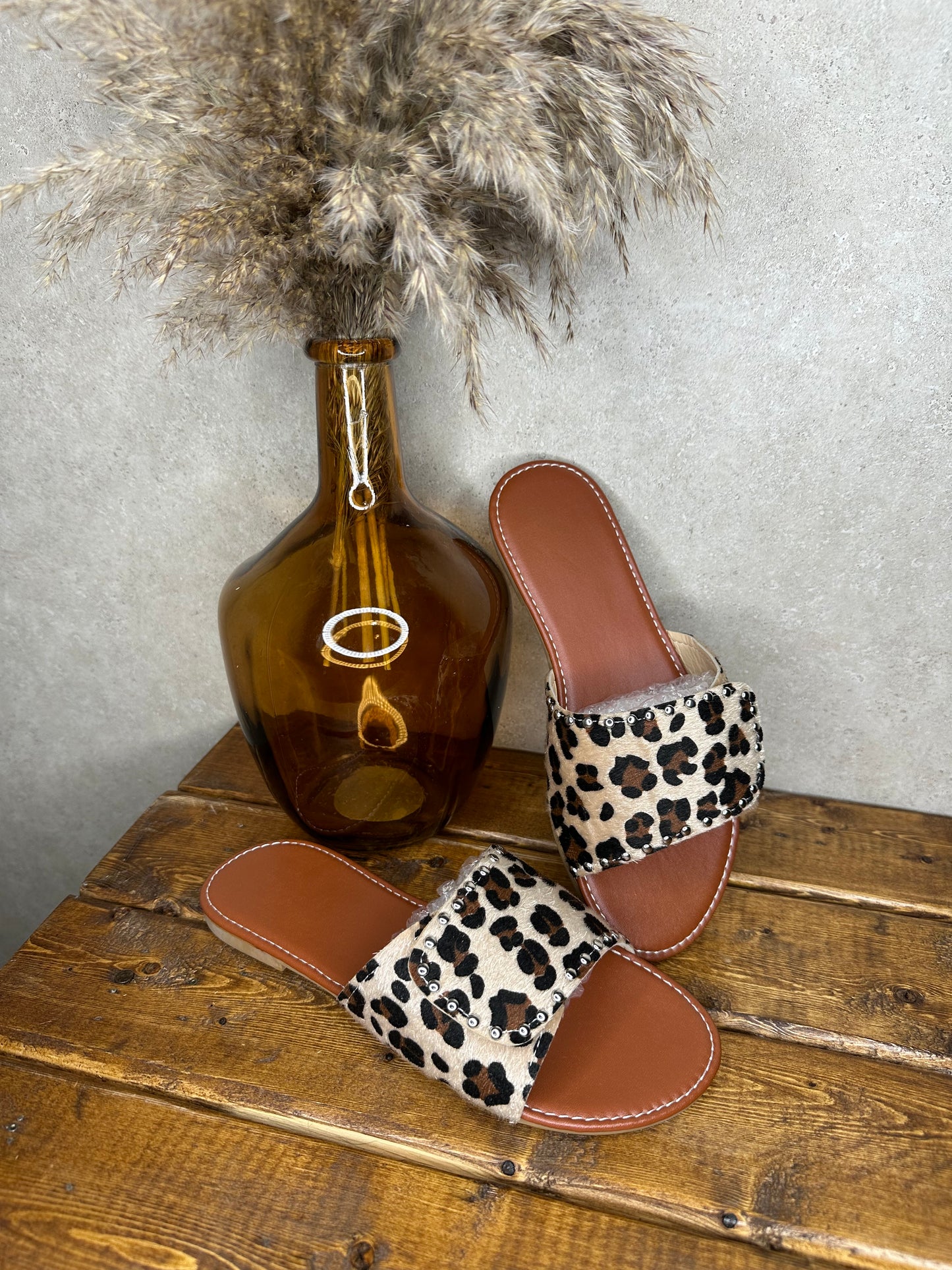 Leopard Print Studded Sandals