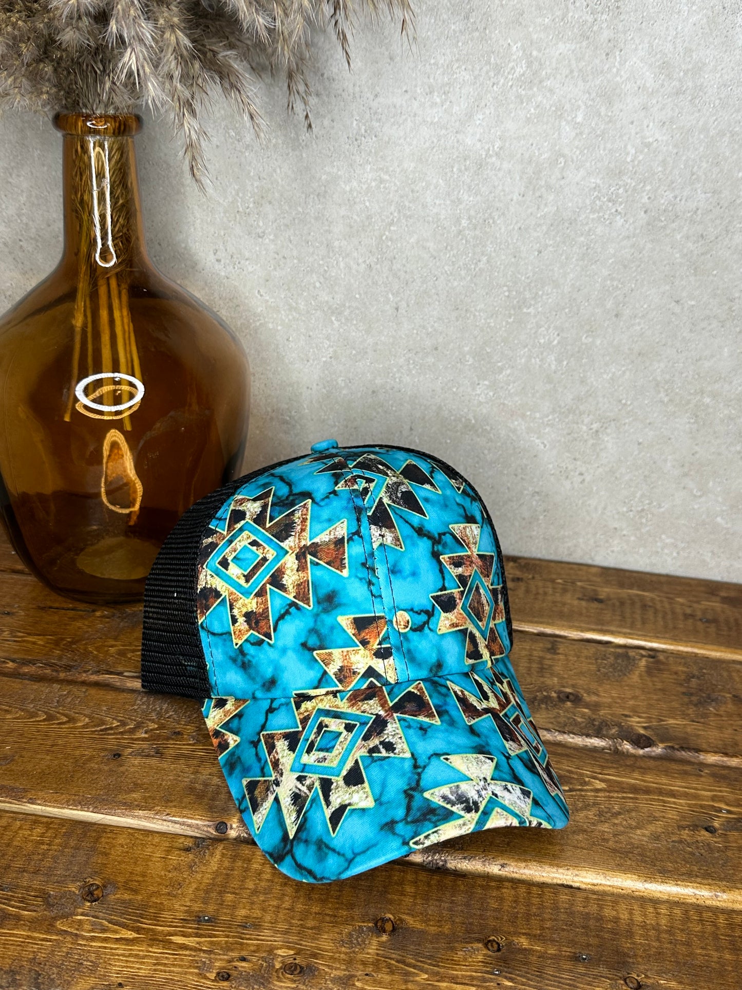 Turquoise and Leopard Print Trucker Hat