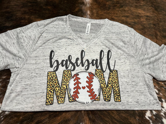 Grey V-Neck Baseball Mom Tee