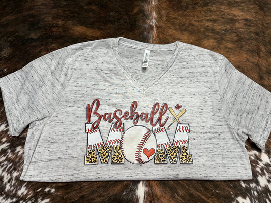 Grey V-Neck Baseball Mom Tee